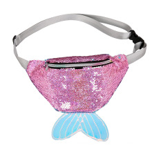 Wholesale Adjustable Belt Bumbags Buckle 3D Design Blank Cute Shining Mermaid Sequin Rave Waterproof PU Leather Fanny Pack Waist Bag for Kids Girls Festival